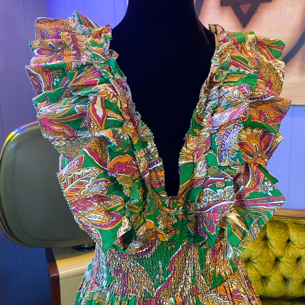 ❌SOLD🏷️House Of Harlow 1960 Boho Luxe Ruffled Floral Maxi Dress - Picture 3 of 11